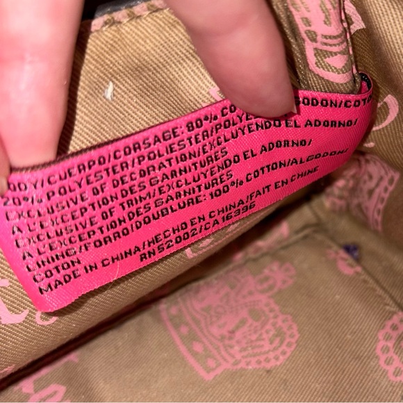 Y2K 2002 Vintage Juicy Couture Pink & Brown Velour Bowler Bag Purse - Picture 9 of 11